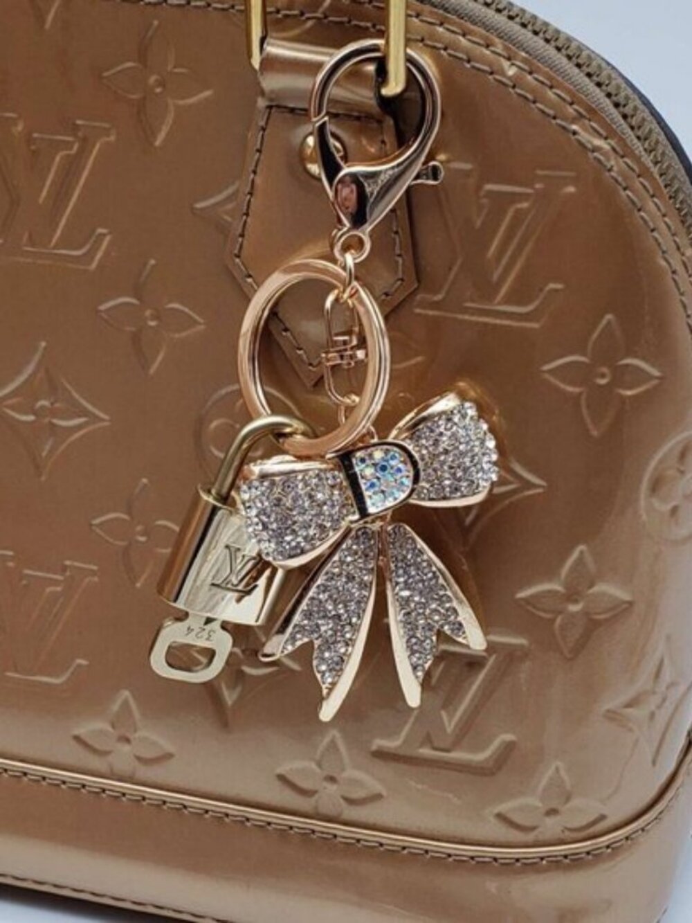 Authentic Louis Vuitton Padlock & Key Gold ✨Unbranded Ribbon Bag Charm Keychain
